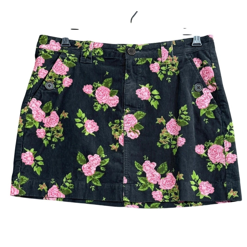 Wild Fable Womens Floral Corduroy Mini Skirt Size 10 Black Pink Cottagecore 90s